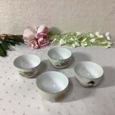 Vintage Japanese Pattern Iridescent Fine China Tea Cups (x 4)