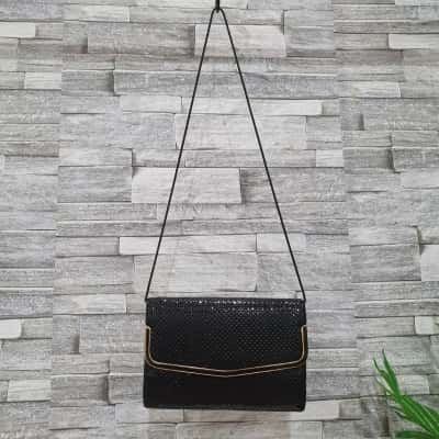 Vintage Womens Mesh Evening Bag Black  / Gold 