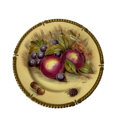 Vintage Aynsley Fruit Pattern Fine English Bone China Decorative Plate with Gold Edging