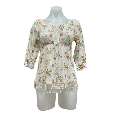 Miss Anne Womens 100% Cotton Size L 3/4 Sleeve Top Floral / Multicoloured 