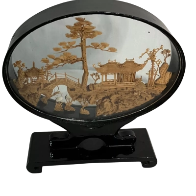 Vintage Chinese Carved Cork Diorama Art Shadow Box