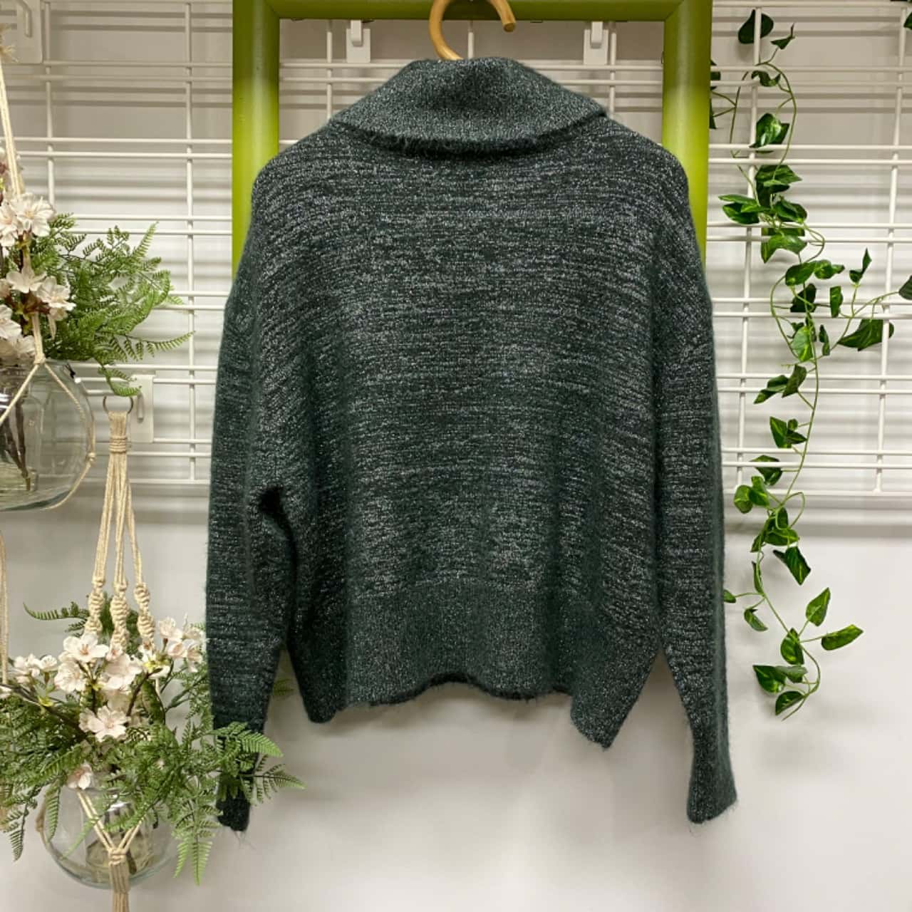 Marcs Womens Green & Metallic Silver Thread Wool Mohair