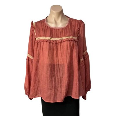 Iris Maxi Womens Size 14 Terracotta Orange Long Sleeve Peasant Top with Lace Trim