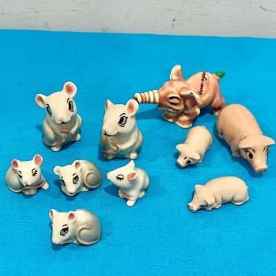 Miniture Wade Mice x 6 Wade Pigs x 2 & 1 Shamrock Pottery Pig - collectors Delight 