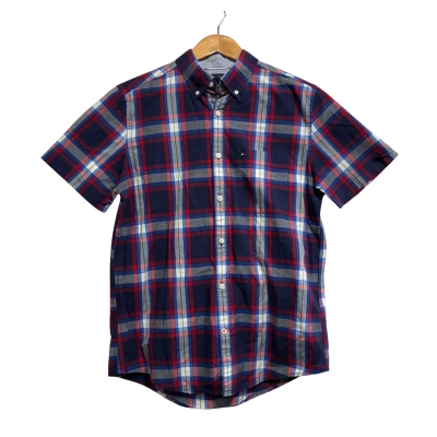 Tommy Hilfiger, Mens, Size M, navy blue, maroon and white button up shirt