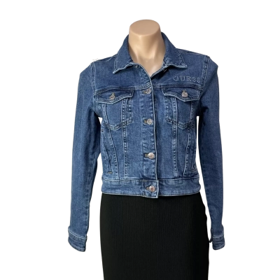 Guess Womens Size XS Blue Button up Cropped Denim Jacket 