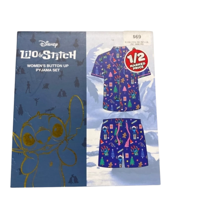 Lilo & Stitch Womens Button Up PJ Set Disney Size XXL Blue / Multicoloured 