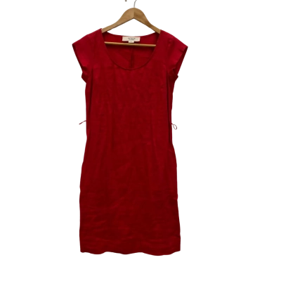 Jacqui-E Women's 100% Linen Dress With Pockets Size 6 Red 