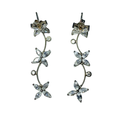 925 Sterling Silver Bejewelled Flower Drop Earrings 