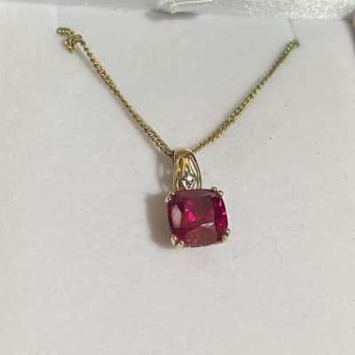 Prouds 9ct Pendant lab Ruby and Diamond