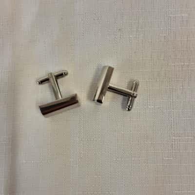 Mestige Silver-tone Bar Cufflinks Featuring a Sleak Polished Cylindrical Design 