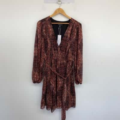 Forever New Cinnamon Paisley Cameron Curve Tie Neck Mini Dress  Size 20 