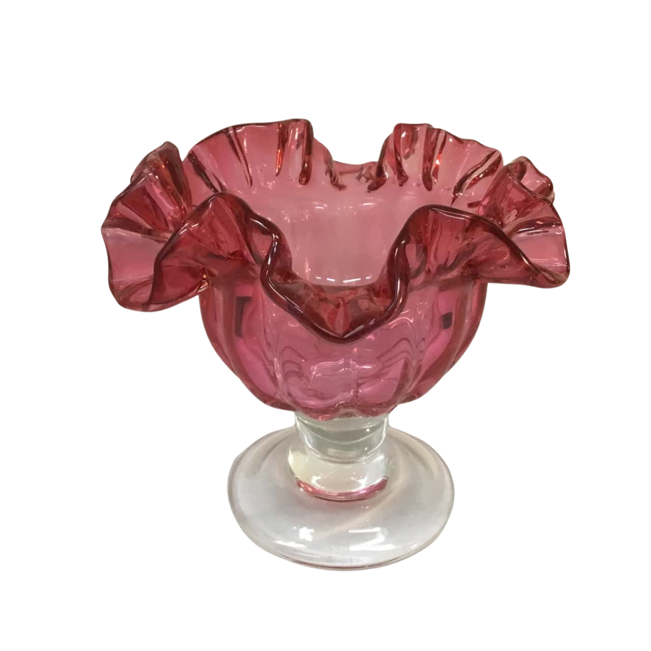 Vintage Ruffled Dish Raspberry Vintage Pink/ Cranberry Glass Ruffled Edge Pedestal Candy Dish (s ...