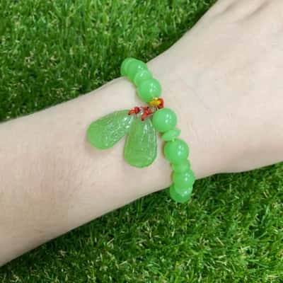  Womens Green Stone Bead Bracelet with Charms