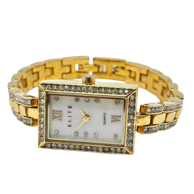 In Original Tin Elite Gold Tone Watch - Untested/Needs Battery