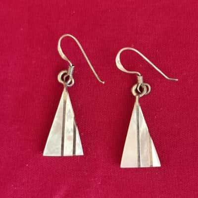  Women's 925 Silver Triangle Dangle Earrings featuring Mother of Pearl Inlay