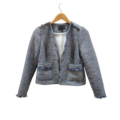 Banana Republic Blue/White Tweed Cropped Jacket