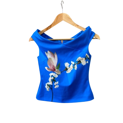 Ted Baker Womens  Size 0 Off-the-shoulder Top Blue / Floral 