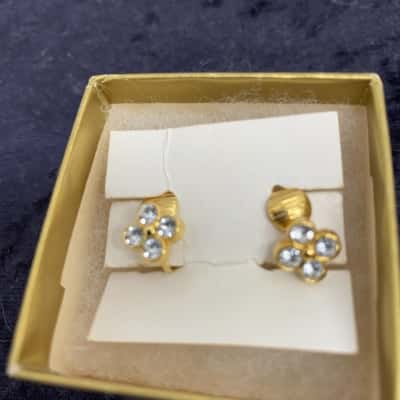Avon Clip-on Gold-toned Earrings with Rhinestone Decoration