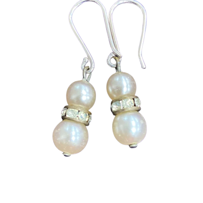  Womens 2tiered pearl dangle Earrings 3.5cm drop