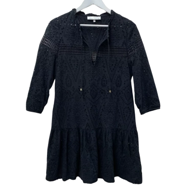  Heidi Kliein womens Shift Embroider Dress Black -size M  100% Cotton 