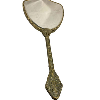 Large Floral Vintage Brass SS Hand Vanity Mirror 34 cm long 