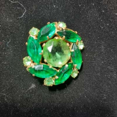 Vintage Green Rhinestone Brooch