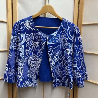 New With Tags MAIOCCHI  Women's  Size 14 Cropped Jacket / 3/4 Sleeve Jacket /Blue / Floral / White  RRP:$245.95