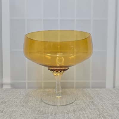 Vintage Amber Art Glass Compote Bowl