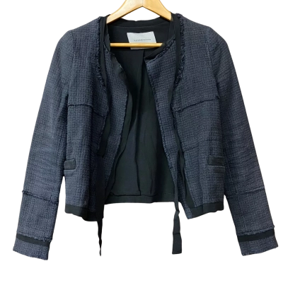 Scanlan Theodore Womens Size 8 Black Grey/Blue Tie-Up Jacket 