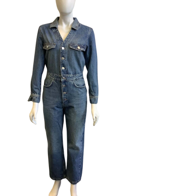 BNWT Zara Women's Label Size M Denim Jumpsuit Blue 
