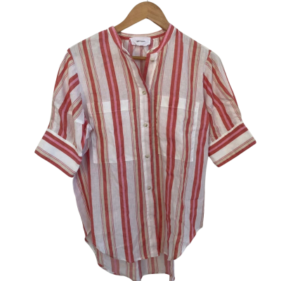 BONDI BORN Womens  Size M Button Up Top / Short Sleeve Top Red / Pink / White / Striped