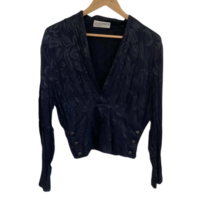 Statuesque Vintage Womens Size 14 Long Sleeve Top Floral / Navy Blue 