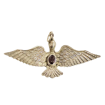  Sterling Silver Spread Winged Bird Pendant w/ Dark Red Stone