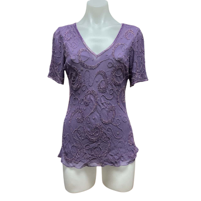 Jaki K Womens 100% Silk Shell Size 12 Short Sleeve Shirt Purple 