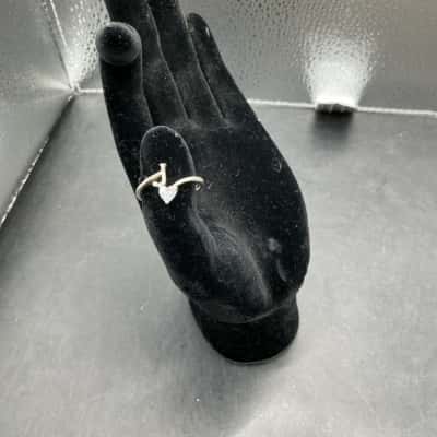  Womens Silver Ring J with a Clear Stone Heart 