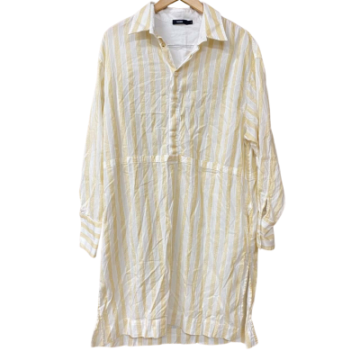 Bassike Womens Size 1 Cream/Yellow Striped Shirt Dress 
