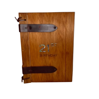 Timber Covered 21st Birthday Book Made With Rimu Wood and Paua Shell From New Zealand 