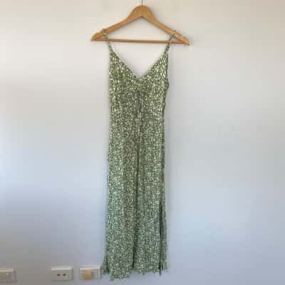 Ghanda Green FLoral Cut Out Midi Dress Size M 