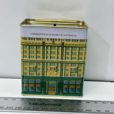 Vintage Commonwealth Savings Bank of Australia Tin Money Box – Classic Building Piggy Bank Collectible
