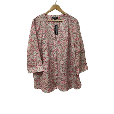 BNWT The Clothing Company Womens Size 20 Cotton Button Up Top Beige / Grey / Pink  