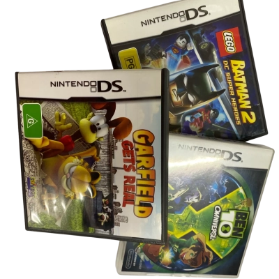 Set of 3 Nintendo DS kids games. Batman 2. Ben 10 Omniverse. Garfield gets real.
