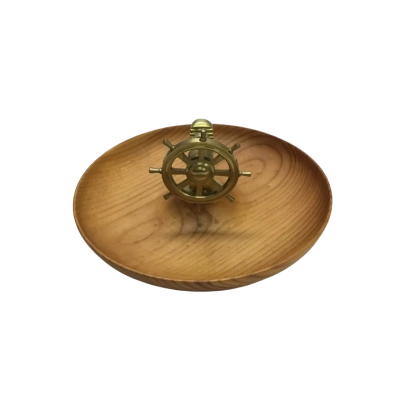 Vintage Brass Ship Wheel Nutcracker Mounted On Wooden Bowl