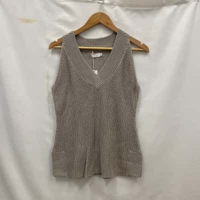 Cazinc The Label Women's Size 8 100% Cotton Sleeveless Knit Jumper Grey RRP$99