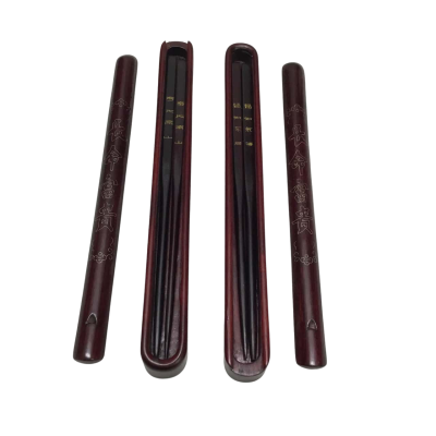 Two Vintage Sets Of Chinese Chopsticks In Rosewood Boxes
