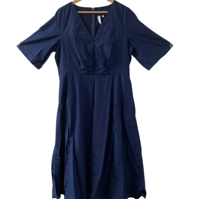 COMMONRY  Women's Size 12AU The Cross Front Poplin Midi Dress in French Navy (RRP $229.95 Myer)