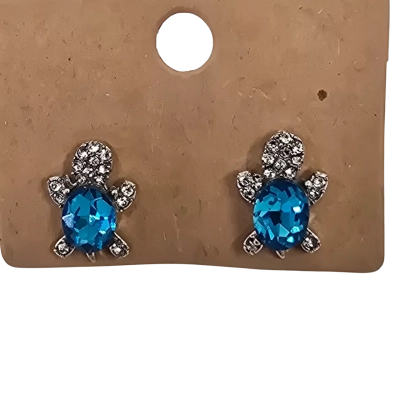  Womens Earrings Turtle Crystal and Blue Stone Earrings