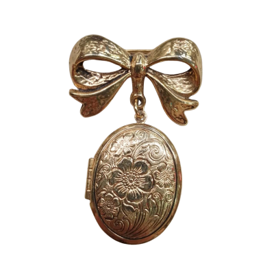  Women's Gold-tone Ribbon Brooch with Locket 
