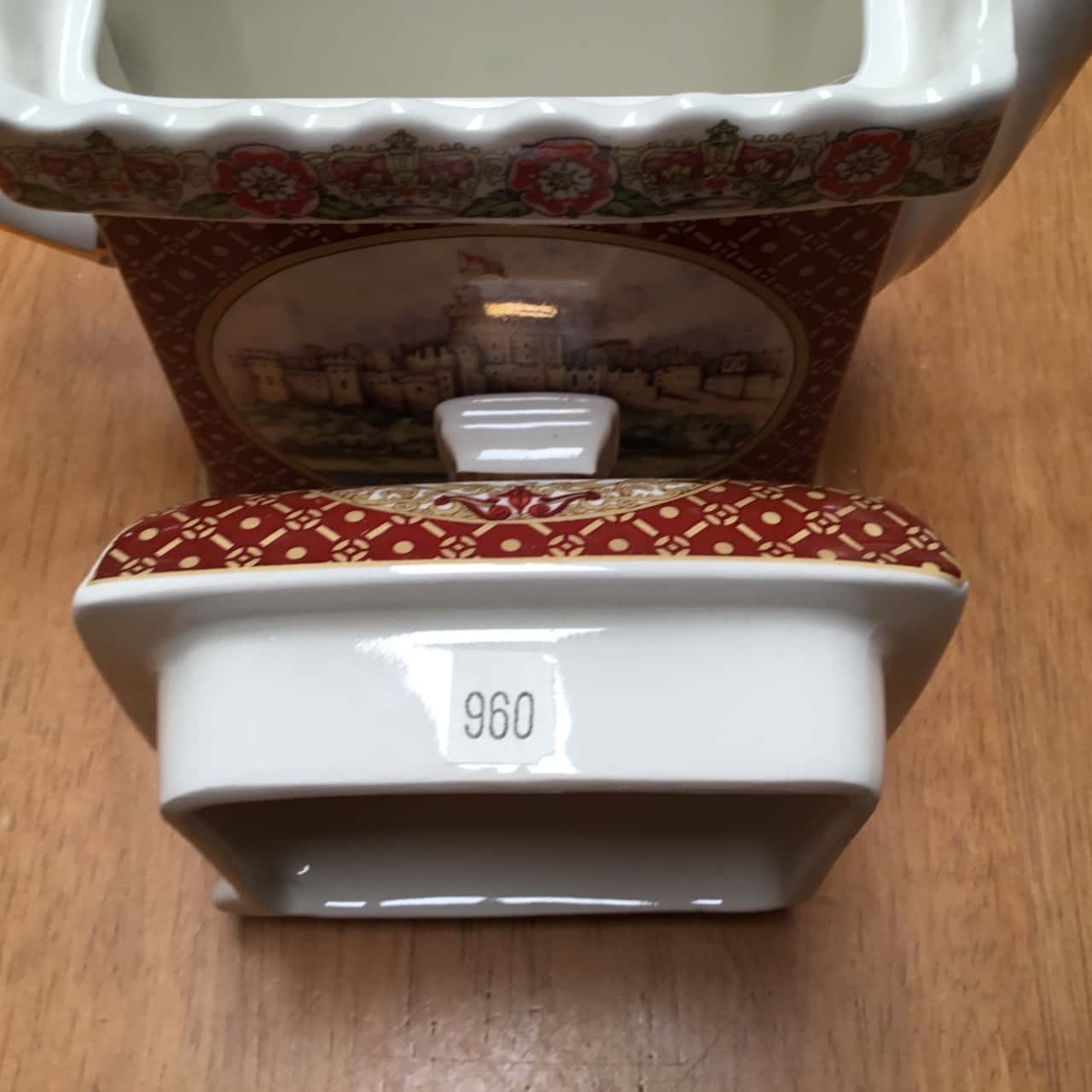 Vintage James Sadler Windsor Castle Red Tea Pot & Lid With Gold Trim