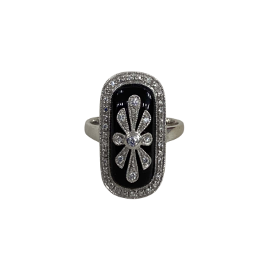  Womens Vintage Ring 9ct White Gold with Onyx (Stamped 375)